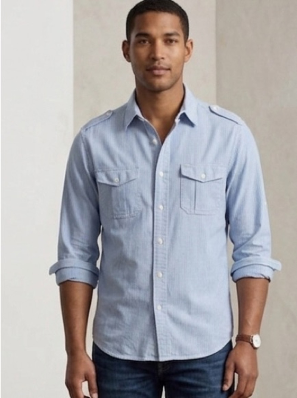 Paper Denim  & Cloth Light Blue Striped Button Down Long Sleeve Shirt Size L